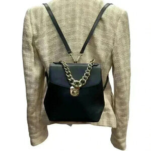 Divina Firenze Black Leather Convertible Top Handle Backpack Crossbody Bag